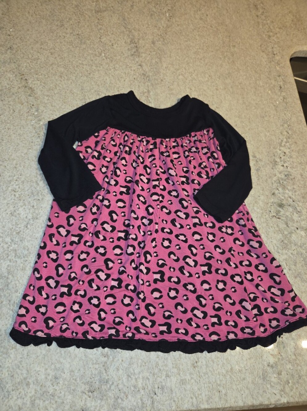 Kickee Pants 3T Bamboo Swing Dress Black w/ Pink Cheetah Print